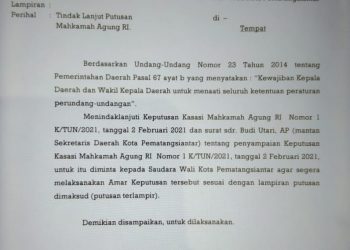 Gubsu Surati Wali Kota Pematangsiantar untuk Laksanakan Keputusan Kasasi Mahkamah Agung RI